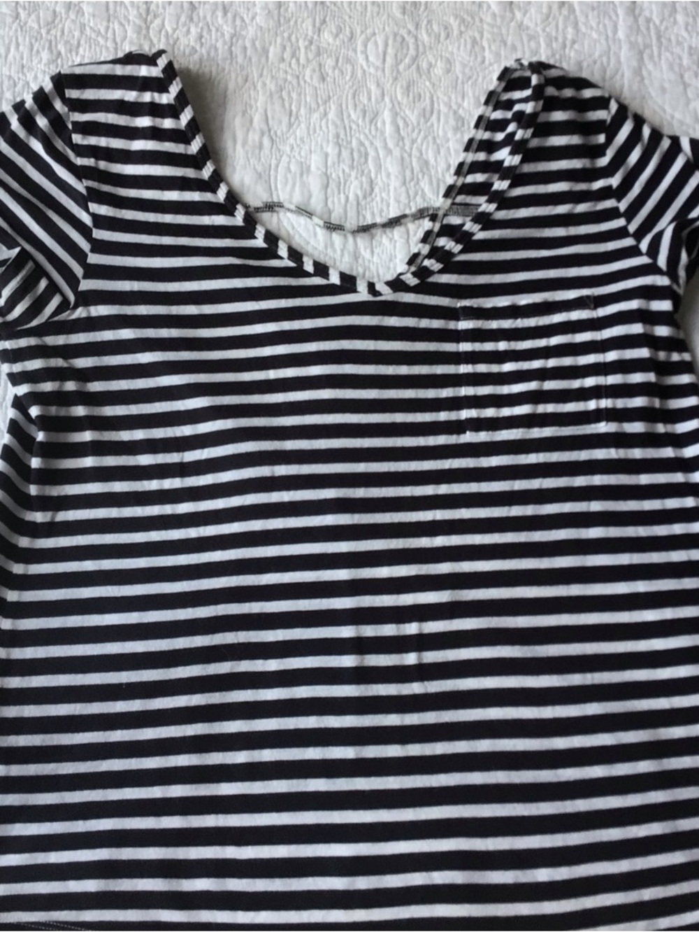Anthropology Women’s Black and White Striped V-Neck Pocket Tee
